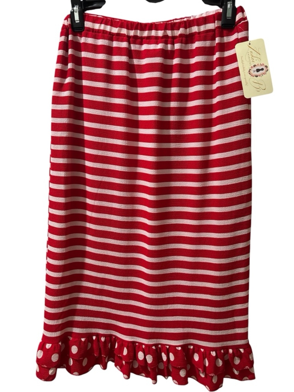 Zadie B’s Red & White Striped Skirt with Polka Dot Ruffle - Size S